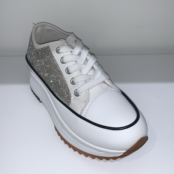 SILVER RHINESTONE LOW TOP SNEAKERS - Picture 5 of 11